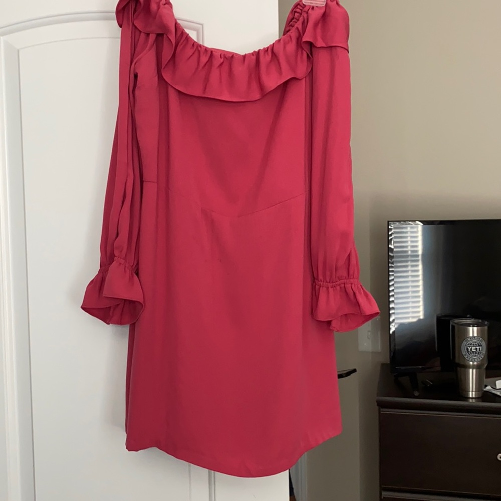Off the shoulder mini dress.